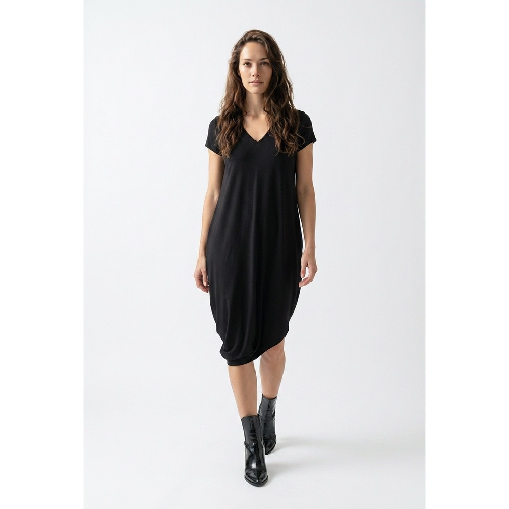 Universal Standard NEW Geneva Dress Medium Black V-Neck Asymmetric Pima Cotton